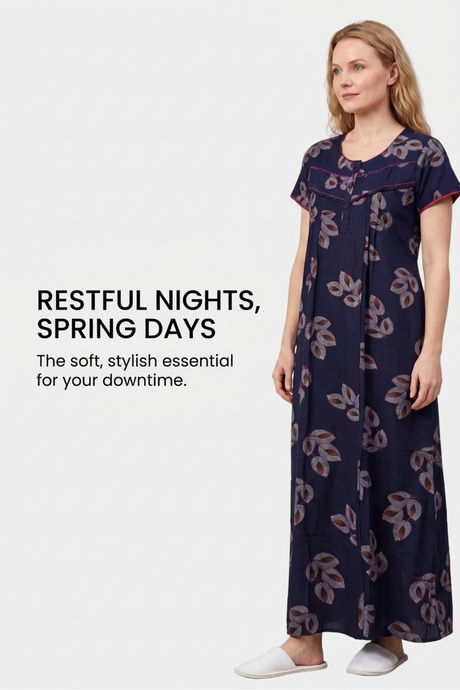 Sweet Dreams Printed Full Length Nightdress - Navy — image 7