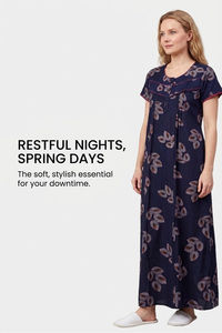 Sweet Dreams Printed Full Length Nightdress - Navy — thumbnail 7