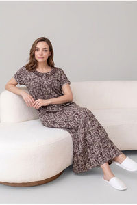 Sweet Dreams Abstract Printed Full Length Nightdress - Brown — thumbnail 1