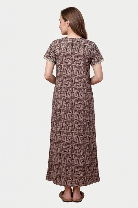 Sweet Dreams Abstract Printed Full Length Nightdress - Brown — image 2