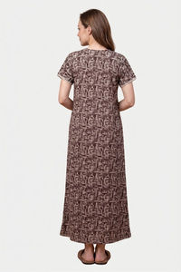 Sweet Dreams Abstract Printed Full Length Nightdress - Brown — thumbnail 2