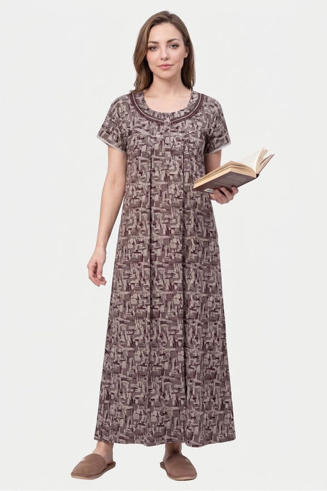 Sweet Dreams Abstract Printed Full Length Nightdress - Brown — image 3