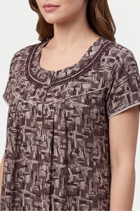 Sweet Dreams Abstract Printed Full Length Nightdress - Brown — thumbnail 4