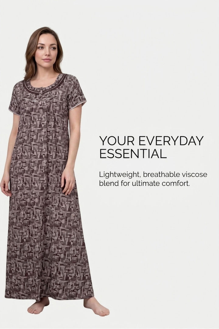 Sweet Dreams Abstract Printed Full Length Nightdress - Brown — image 5