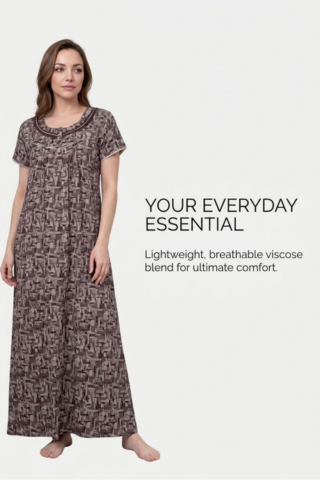 Sweet Dreams Abstract Printed Full Length Nightdress - Brown — image 5