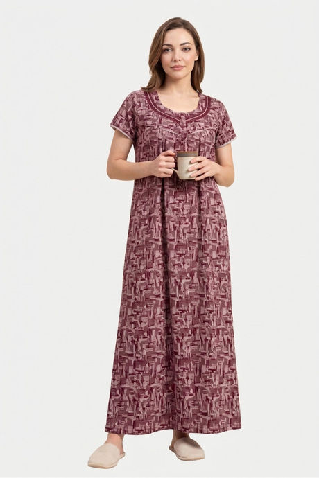 Sweet Dreams Abstract Printed Full Length Nightdress - Maroon Buy Sweet Dreams Abstract Printed Full Length Nightdress - Maroon