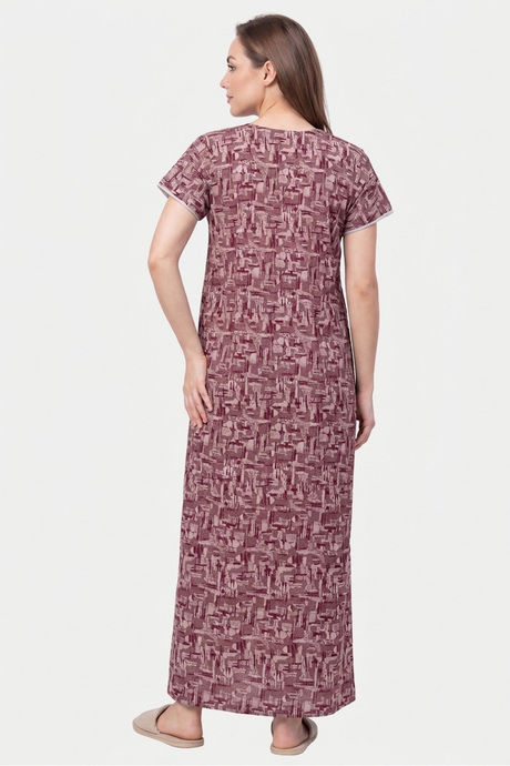 Sweet Dreams Abstract Printed Full Length Nightdress - Maroon — image 2