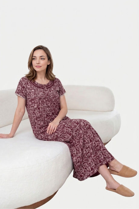 Sweet Dreams Abstract Printed Full Length Nightdress - Maroon — image 3
