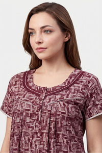 Sweet Dreams Abstract Printed Full Length Nightdress - Maroon — thumbnail 4