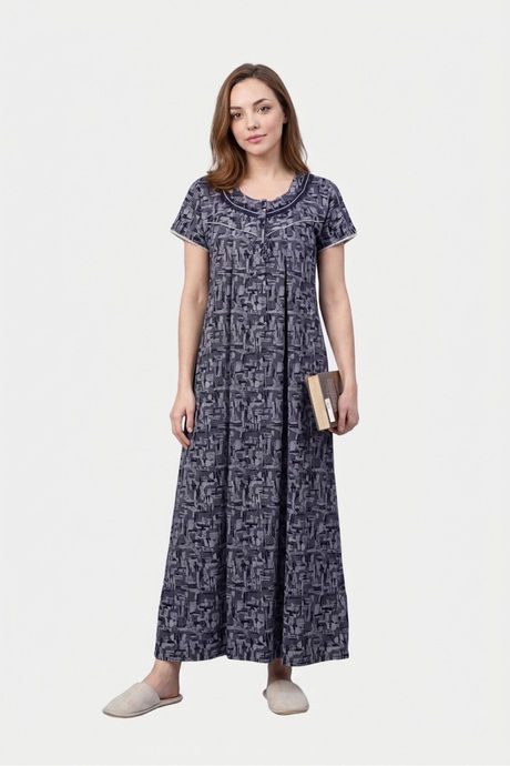 Sweet Dreams Abstract Printed Full Length Nightdress - Navy Buy Sweet Dreams Abstract Printed Full Length Nightdress - Navy