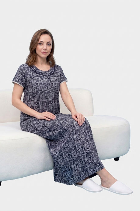 Sweet Dreams Abstract Printed Full Length Nightdress - Navy — image 3