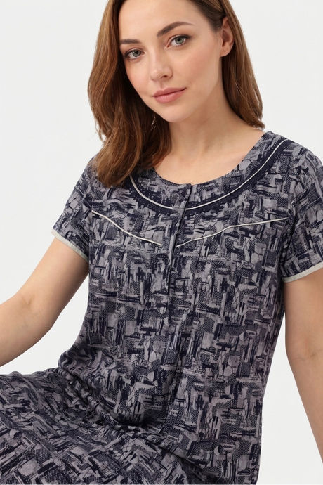 Sweet Dreams Abstract Printed Full Length Nightdress - Navy — image 4