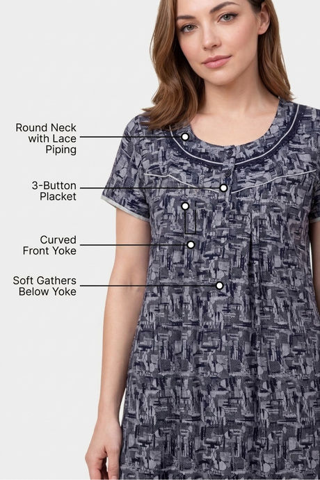 Sweet Dreams Abstract Printed Full Length Nightdress - Navy — image 5