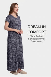 Sweet Dreams Abstract Printed Full Length Nightdress - Navy — thumbnail 6