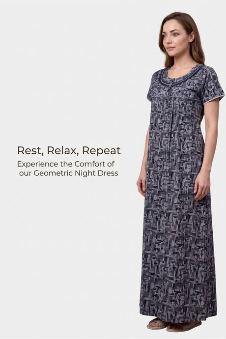 Sweet Dreams Abstract Printed Full Length Nightdress - Navy — image 7