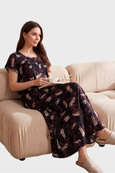Sweet Dreams Printed Full Length Nightdress - Black — image 3