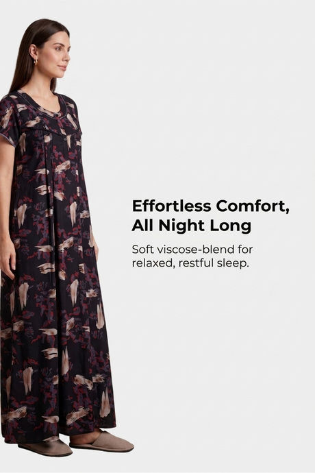 Sweet Dreams Printed Full Length Nightdress - Black — image 5