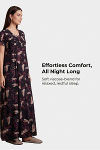 Sweet Dreams Printed Full Length Nightdress - Black — thumbnail 5