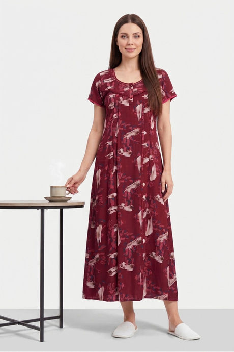 Sweet Dreams Printed Full Length Nightdress - Maroon Buy Sweet Dreams Printed Full Length Nightdress - Maroon