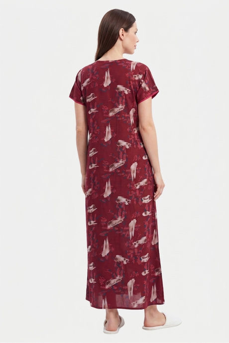 Sweet Dreams Printed Full Length Nightdress - Maroon — image 2