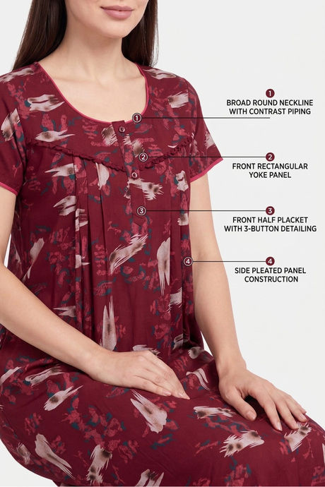 Sweet Dreams Printed Full Length Nightdress - Maroon — image 5