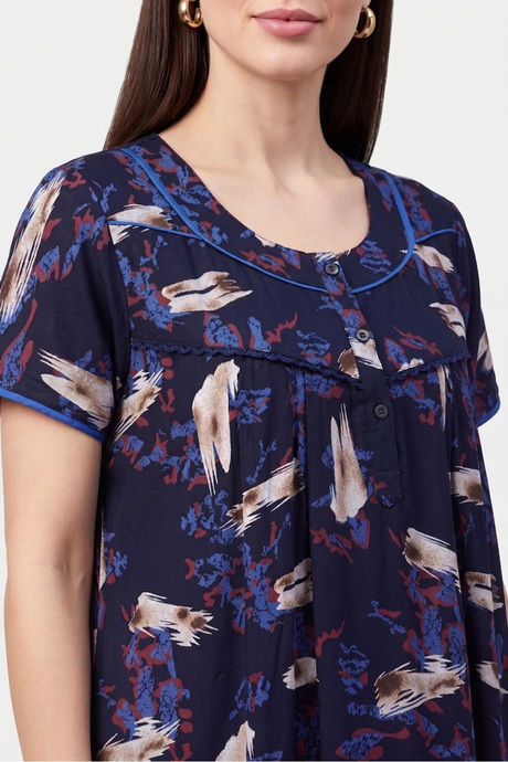Sweet Dreams Printed Full Length Nightdress - Navy — image 4