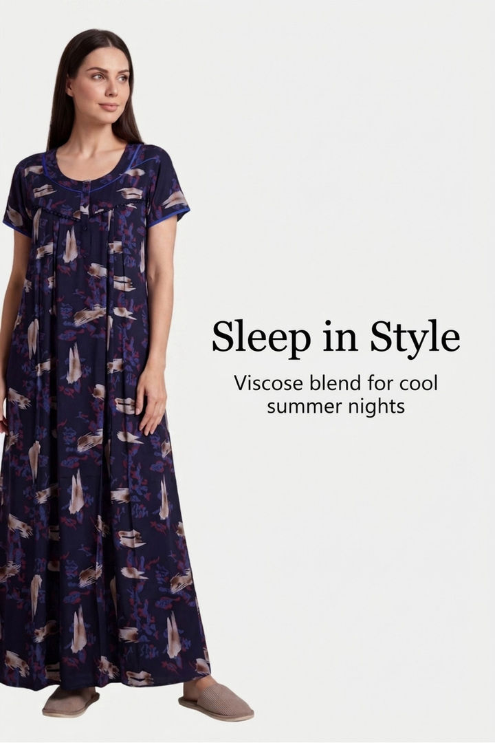 Sweet Dreams Printed Full Length Nightdress - Navy — image 5