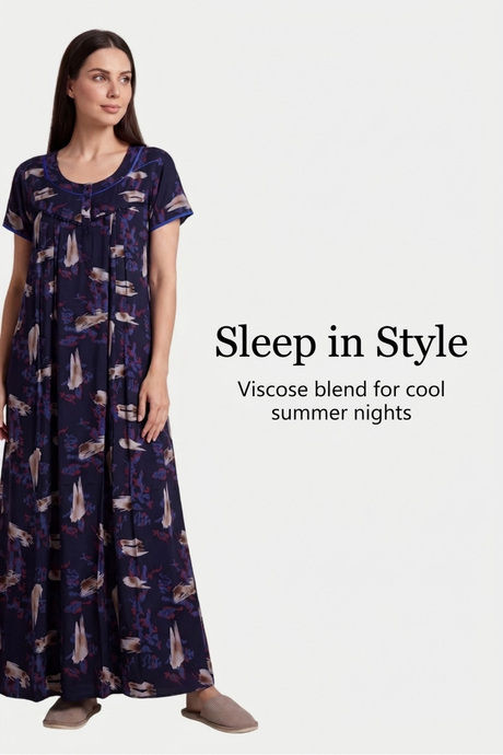 Sweet Dreams Printed Full Length Nightdress - Navy — image 5
