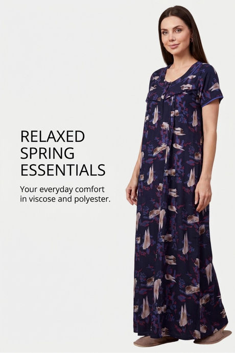 Sweet Dreams Printed Full Length Nightdress - Navy — image 6