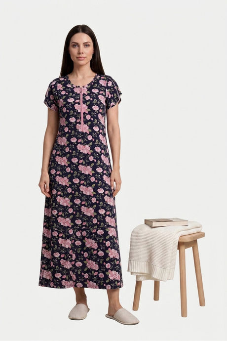 Sweet Dreams Elegant Floral Print Nightdress - Blue — image 3