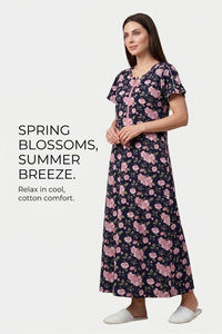 Sweet Dreams Elegant Floral Print Nightdress - Blue — thumbnail 5