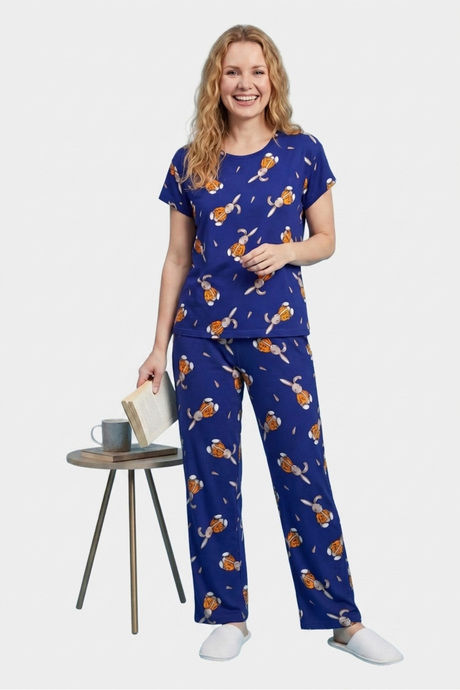 Sweet Dreams Adorable Bunny Print Pyjama Set - Navy — image 3