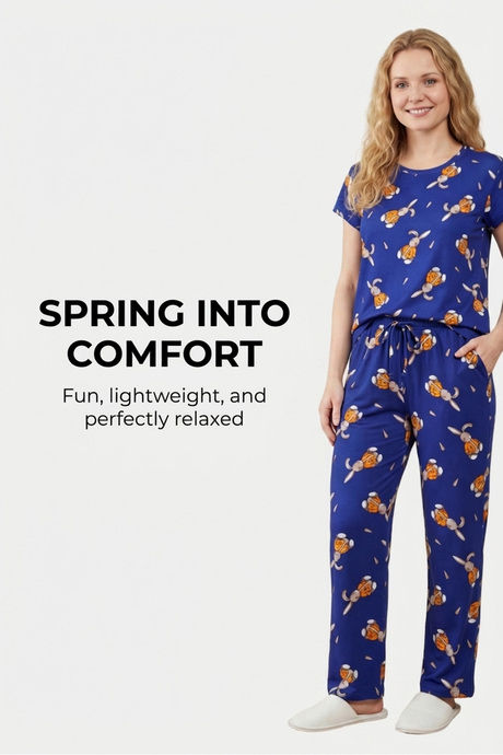 Sweet Dreams Adorable Bunny Print Pyjama Set - Navy — image 6