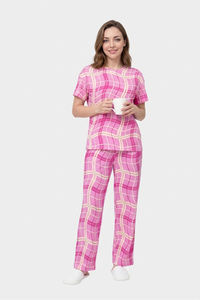 Sweet Dreams Cute Wavy Plaid Pyjama Set - Pink — thumbnail 1