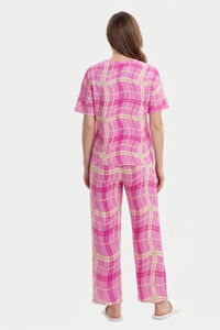 Sweet Dreams Cute Wavy Plaid Pyjama Set - Pink — thumbnail 2