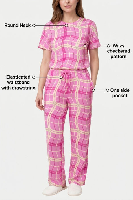 Sweet Dreams Cute Wavy Plaid Pyjama Set - Pink — image 4