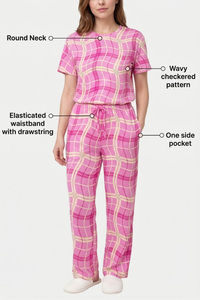 Sweet Dreams Cute Wavy Plaid Pyjama Set - Pink — thumbnail 4