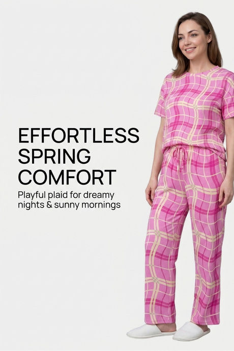 Sweet Dreams Cute Wavy Plaid Pyjama Set - Pink — image 6