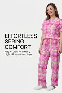 Sweet Dreams Cute Wavy Plaid Pyjama Set - Pink — thumbnail 6