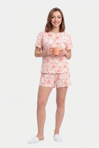 Sweet Dreams Adorable Cartoon Bear Short Set - Peach — thumbnail 1
