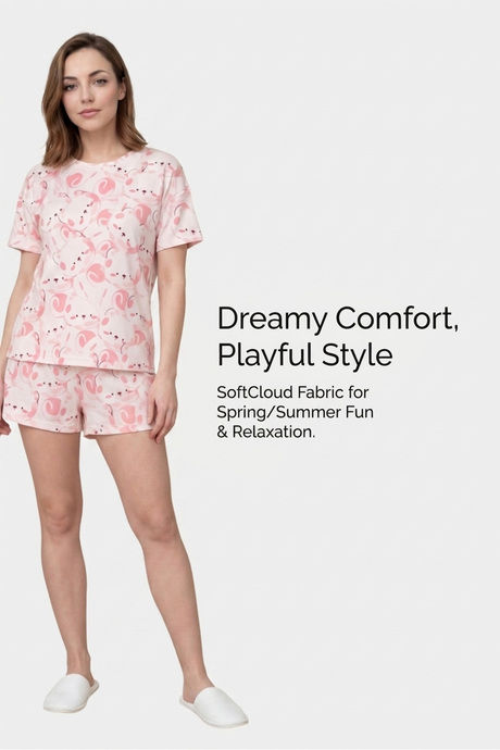 Sweet Dreams Adorable Cartoon Bear Short Set - Peach — image 5