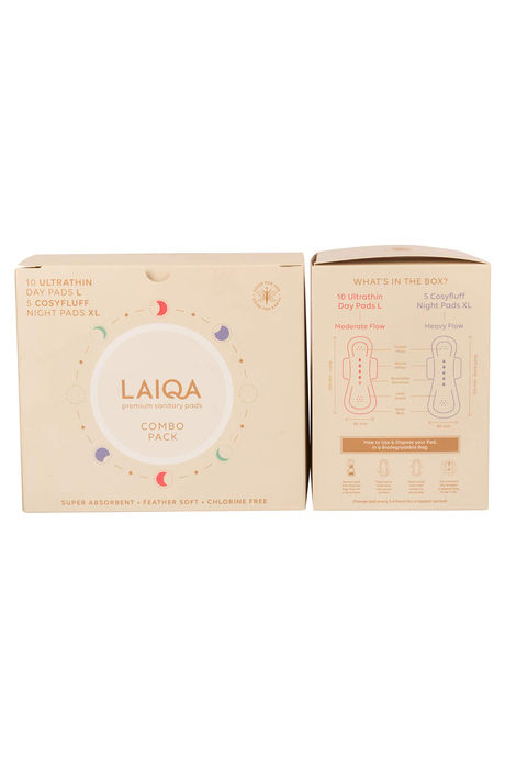 LAIQA Premium Sanitary Pads Combo Pack (Day Pads 10's + Night Pads 5's) — image 2