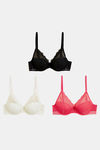 Marks & Spencer Padded Wired Full Coverage Lace Bra (Pack of 3) - Multicolor — thumbnail 1
