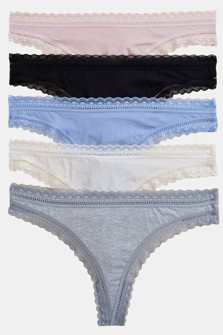 Marks & Spencer Medium Rise Thong Panty (Pack of 5) - Grey Mix     — image 3