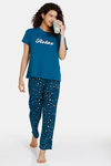 Marks & Spencer Pure Cotton Animal Print Pyjama Set - Teal Mix — thumbnail 4