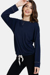 Marks & Spencer Star Embroidery Cotton Top - Navy — thumbnail 2