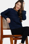 Marks & Spencer Star Embroidery Cotton Top - Navy — thumbnail 4