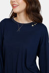 Marks & Spencer Star Embroidery Cotton Top - Navy — thumbnail 5
