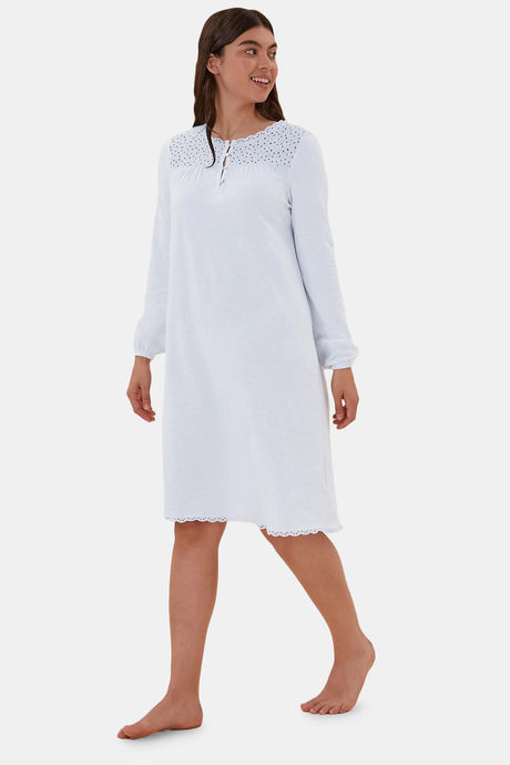 Marks & Spencer Cotton Mid Length Nightdress - Light Blue — image 2
