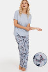 Marks & Spencer Cotton Pyjama Set - Blue Mix — thumbnail 1